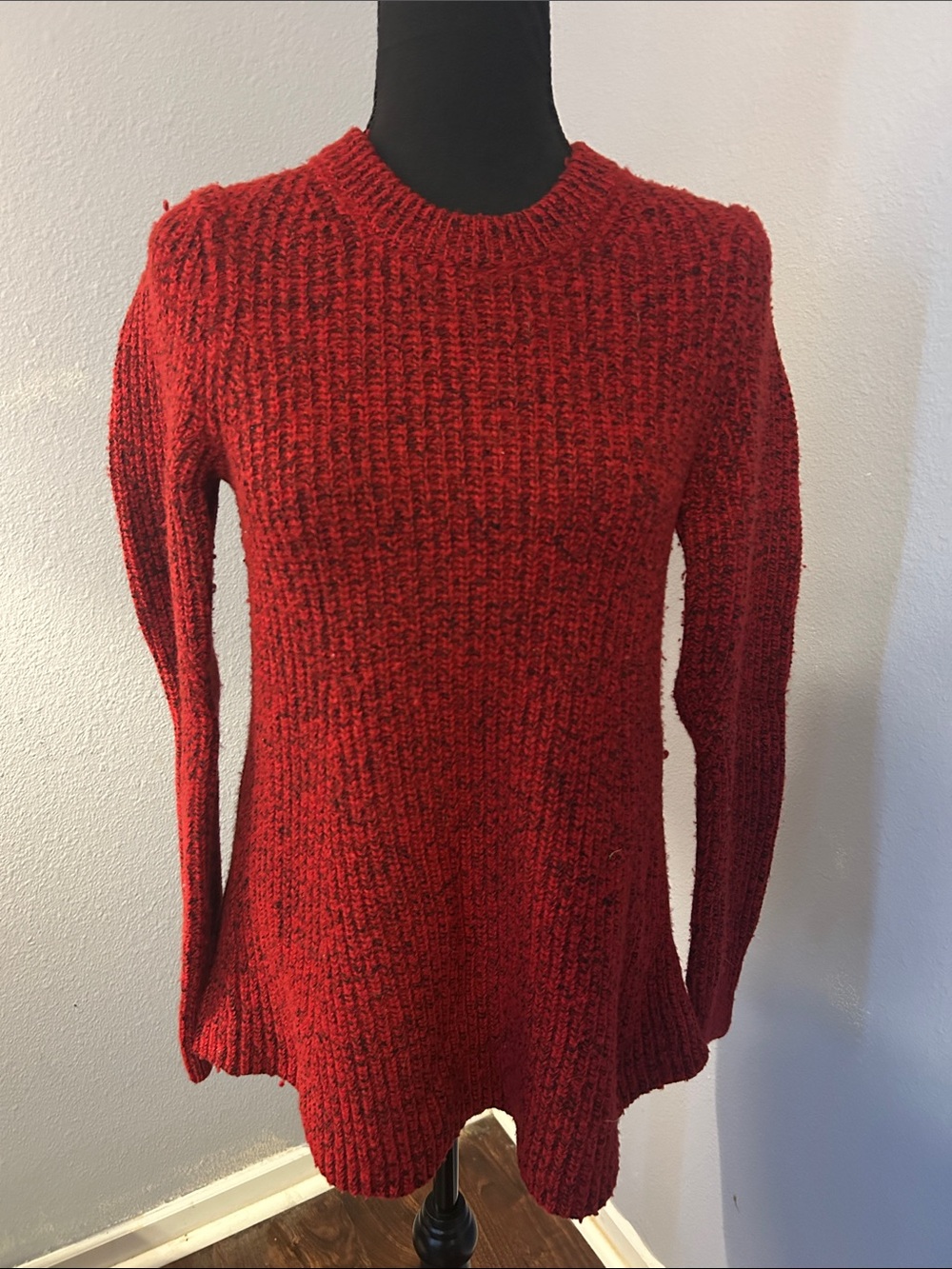 Athleta Women Red Black Marbled Knit Crewneck Wool Sweater Size Small